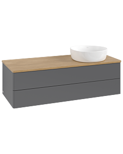 Meuble vasque Villeroy & Boch Antao L23011GK avec éclairage, 120 x 36 x 50 cm, plan vasque couleur chêne miel, laque anthracite mate